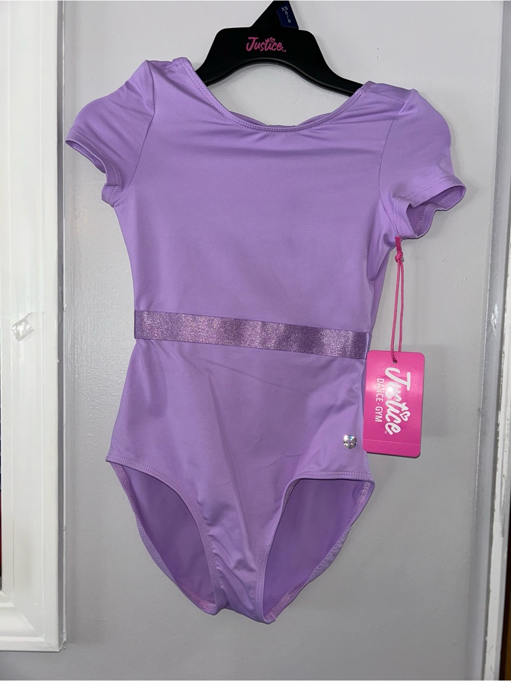 Justice Lavender Short Sleeve Dance Leotard with Glitter Waistband